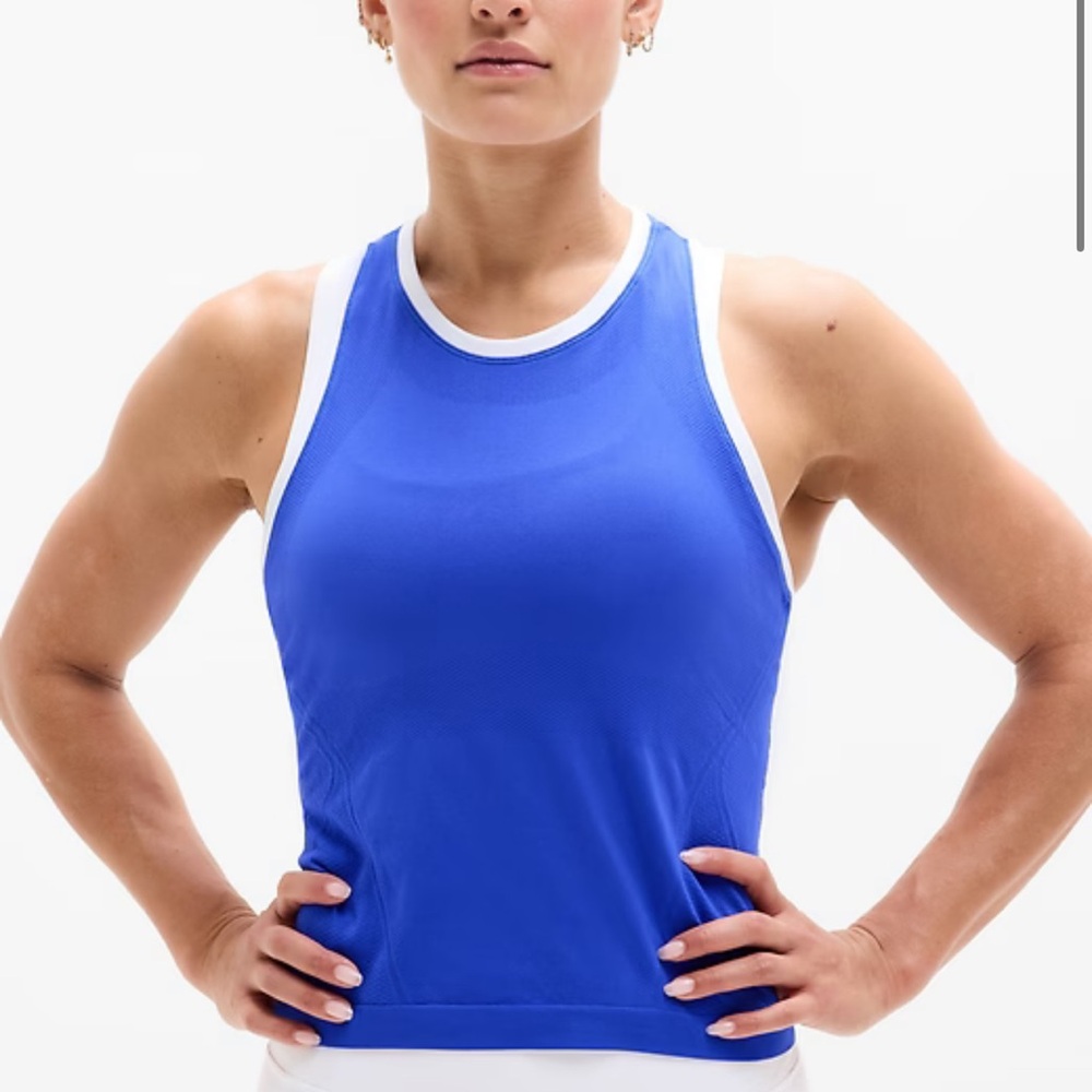Athleta Blue and White High Neck Racerback workout/swim top
